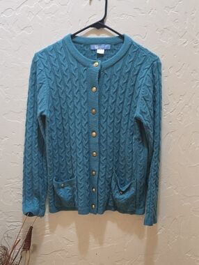 Koret Teal Cable Knit Cardigan with Gold Buttons